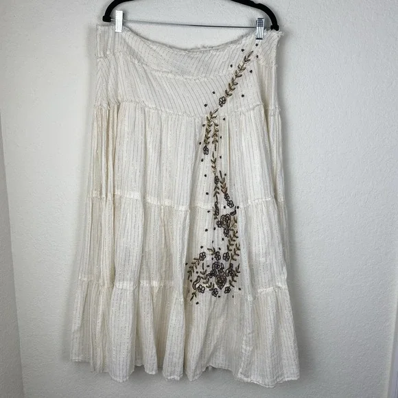 John Paul XL Skirt Tiered Embroidered Beaded Cowgirl Broomstick Full 100% Cotton - Picture 2 of 9